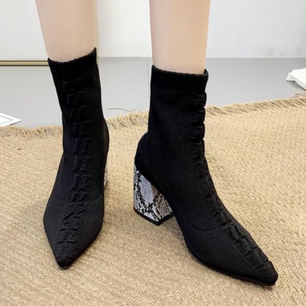 knitted black stretch socks boots trendy snake pattern chunky heel booties all match mid-calf slip-on knight boots women
knitted black stretch socks boots trendy snake pattern chunky heel booties all match mid-calf slip-on knight boots women
