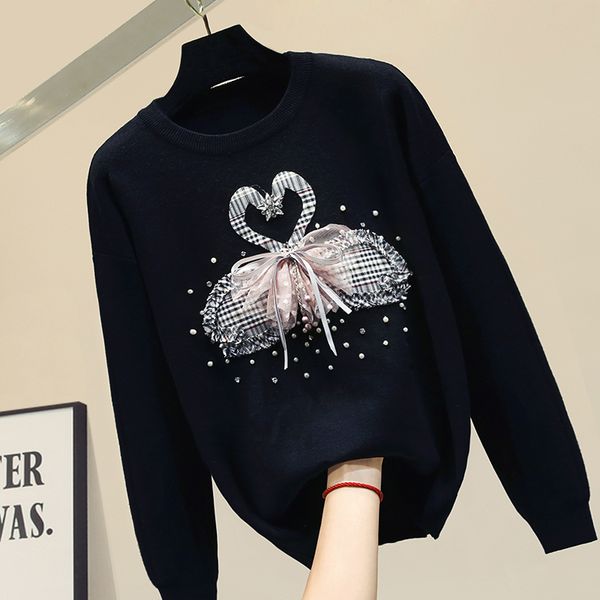 women's slim crew neck black beaded swan sweater sweaters women's 2020 new knitted shirt pull pullover jumper femme black grey, White;black
women's slim crew neck black beaded swan sweater sweaters women's 2020 new knitted shirt pull pullover jumper femme black grey, White;black