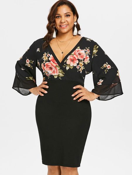 rosegal plus size bell sleeve low cut floral bodycon dress women harajuku 3/4 sleeve summer dresses party ol dress vestidos 5xl, Black;gray
rosegal plus size bell sleeve low cut floral bodycon dress women harajuku 3/4 sleeve summer dresses party ol dress vestidos 5xl, Black;gray