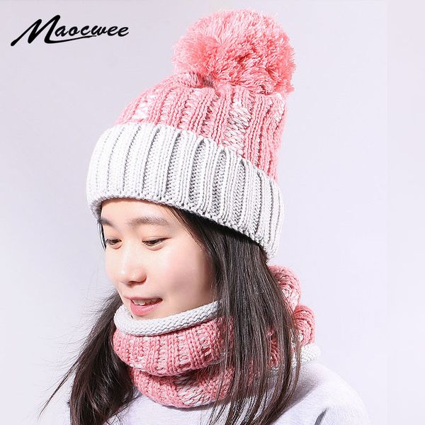 two piece scarf hat sets woman's hat plus lining knit fur pompon beanie skullies striped cap autumn winter warm for girls, Blue;gray
two piece scarf hat sets woman's hat plus lining knit fur pompon beanie skullies striped cap autumn winter warm for girls, Blue;gray