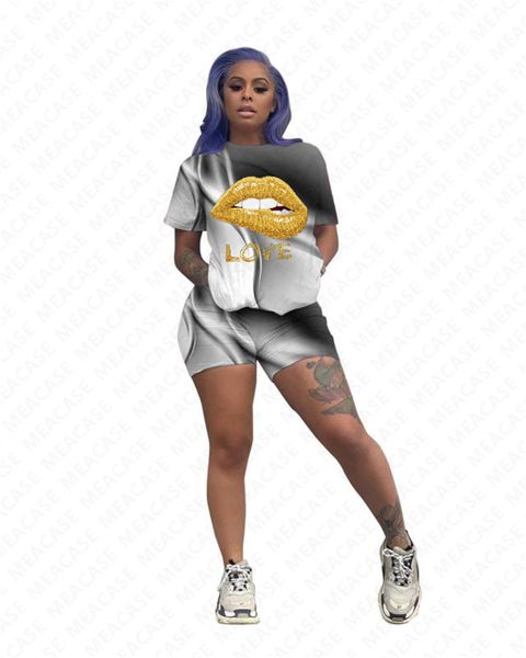 women tracksuit gradient colors printing lips designer short sleeves t shirt shorts two piece set outfits casual sports suit 3color d7206, White
women tracksuit gradient colors printing lips designer short sleeves t shirt shorts two piece set outfits casual sports suit 3color d7206, White