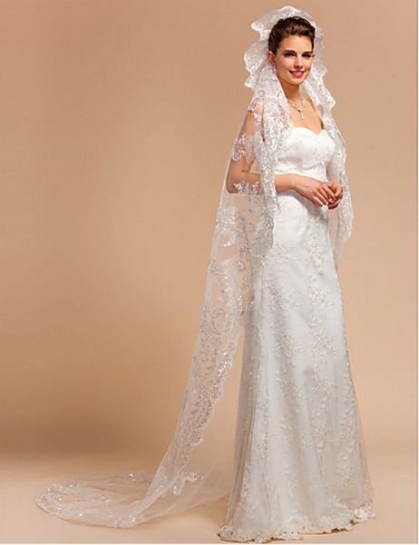 fascinating one-tier applique edge chapel length white ivory wedding veil popular meidingqianna brand bridal veil with an alloy comb, Black
fascinating one-tier applique edge chapel length white ivory wedding veil popular meidingqianna brand bridal veil with an alloy comb, Black