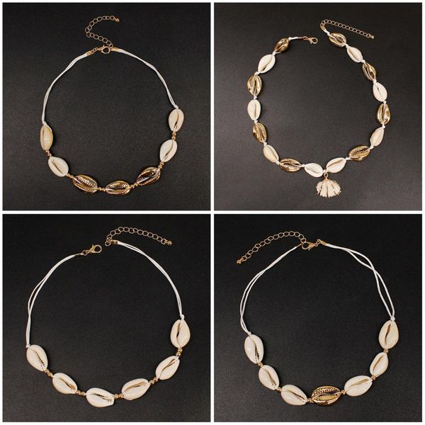 4 pcs/ set natural shell beach rope chain necklace gold color simple adjustable choker necklace shell collares jewelry, Golden;silver
4 pcs/ set natural shell beach rope chain necklace gold color simple adjustable choker necklace shell collares jewelry, Golden;silver