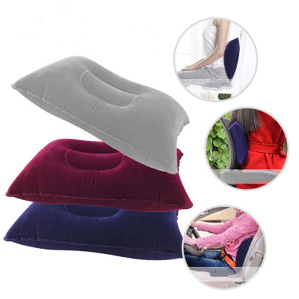 

portable inflatable pillow travel air cushion double sided flocking cushion camp beach car plane l head rest bed sleep