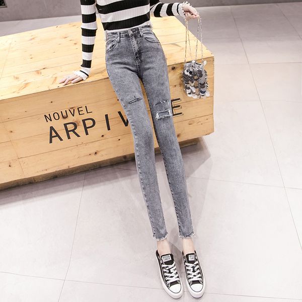 2020 will fall black tall waist hole in female nine points tight jeans elastic thin woman pencil pants and feet, Blue
2020 will fall black tall waist hole in female nine points tight jeans elastic thin woman pencil pants and feet, Blue