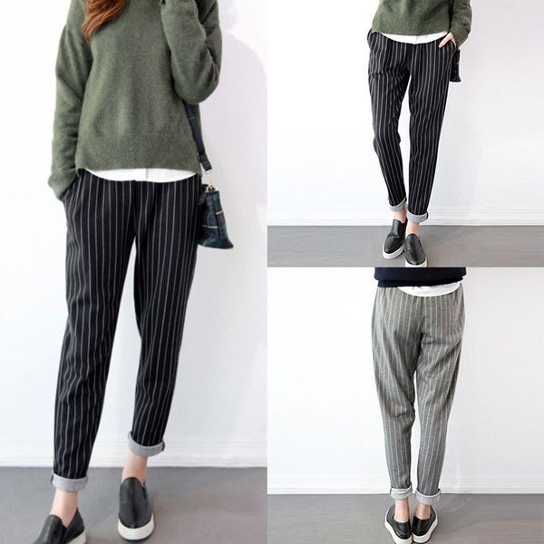 women casual stripe harem pants elastic pockets long pants trousers plus, Blue
women casual stripe harem pants elastic pockets long pants trousers plus, Blue