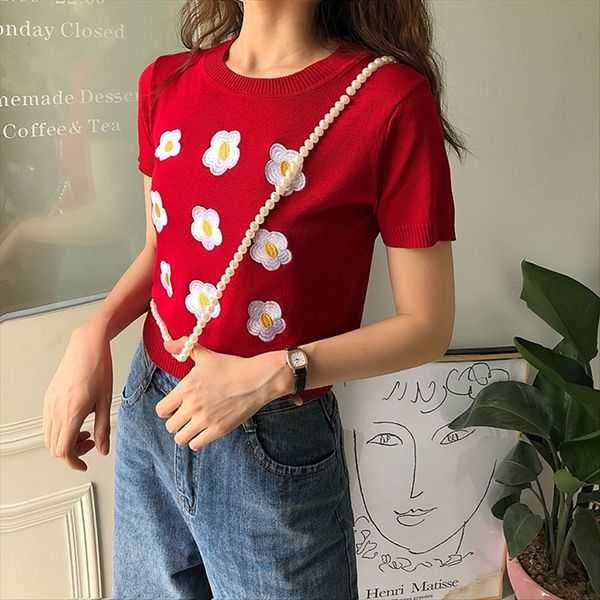 elegant style flower embroidery knitted short sleeve embroidered shirt summer loose round collar short base shirt female, White
elegant style flower embroidery knitted short sleeve embroidered shirt summer loose round collar short base shirt female, White