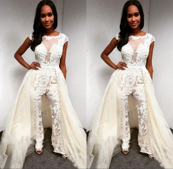 Women Jumpsuit White Appliqued Lace Beaded Wedding Dresses Detachable Train Bridal Gowns Ivory Tulle Bride Dress Overskirt Robe de mariée
Women Jumpsuit White Appliqued Lace Beaded Wedding Dresses Detachable Train Bridal Gowns Ivory Tulle Bride Dress Overskirt Robe de mariée
