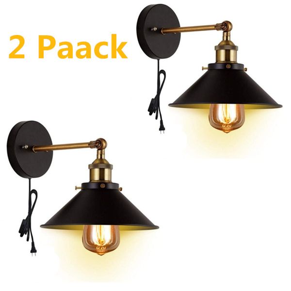 2 Pack Retro Wall Sconce Fixture Base Ul Plug In Cord Lighting Vintage Loft Style Wall Lamp For Dining Room Kitchen Bedroom Wall Light