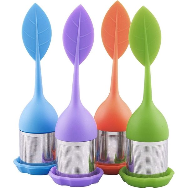 4-pack tea infuser - stainless steel fine mesh tea filter silicone leaf handle and drip tray - perfect tea strainers for all typ
4-pack tea infuser - stainless steel fine mesh tea filter silicone leaf handle and drip tray - perfect tea strainers for all typ