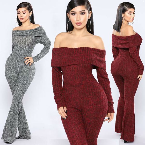 l0163 european and american jumpsuit women's long-sleeved tight-fitting word shoulder piece flared pants, Black;white
l0163 european and american jumpsuit women's long-sleeved tight-fitting word shoulder piece flared pants, Black;white