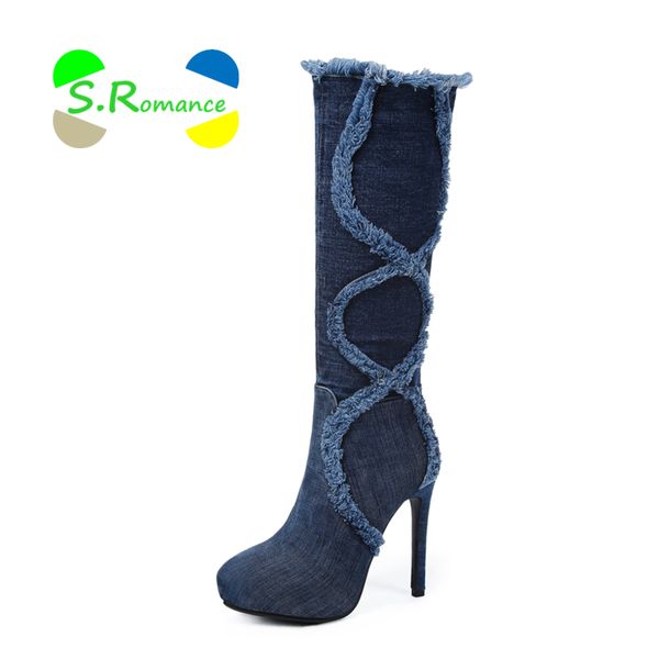 s.romance women boots woman shoes knee denim upper supper thin heels zipper cross line 2018 new fashion sb195, Black
s.romance women boots woman shoes knee denim upper supper thin heels zipper cross line 2018 new fashion sb195, Black