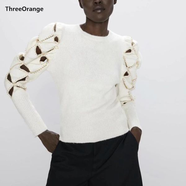 new autumn winter women's white knitted sweater diamond-cut hollow gold beads sleeve casual female pullover woman jersey, White;black
new autumn winter women's white knitted sweater diamond-cut hollow gold beads sleeve casual female pullover woman jersey, White;black