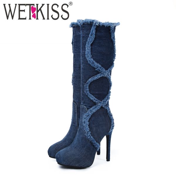 wetkiss denim knee high women boots round toe zip rubber footwear platform female boot casual high heels shoes women 2018 new, Black
wetkiss denim knee high women boots round toe zip rubber footwear platform female boot casual high heels shoes women 2018 new, Black