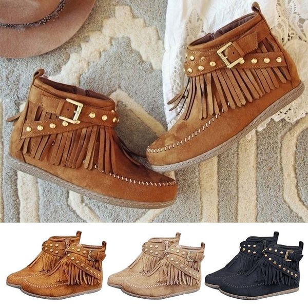 fashion solid color women short boots zippers buckle fringe boots ankle suede leather casual flat 2019 new mujer, Black
fashion solid color women short boots zippers buckle fringe boots ankle suede leather casual flat 2019 new mujer, Black