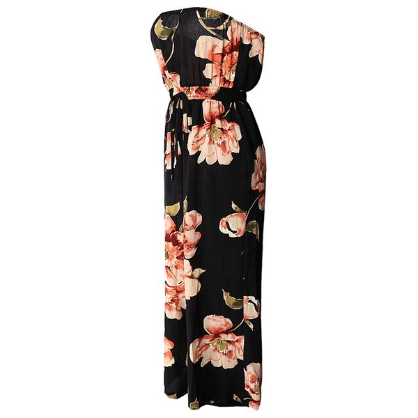 women's sleeveless tube printed jumpsuit wide leg siamese pants, White;black
women's sleeveless tube printed jumpsuit wide leg siamese pants, White;black