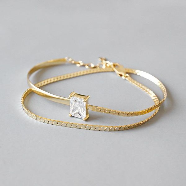 925 sterling silver simple temperament smooth square drill double bracelet inlaid zircon temperament asymmetric bracelet woman, Golden;silver
925 sterling silver simple temperament smooth square drill double bracelet inlaid zircon temperament asymmetric bracelet woman, Golden;silver