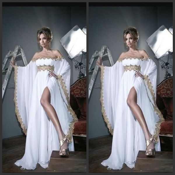 white elegant evening formal dresses off shoulder gold appliques long sleeves robes de soirée side split sweep train women prom dresses, Black;red
white elegant evening formal dresses off shoulder gold appliques long sleeves robes de soirée side split sweep train women prom dresses, Black;red