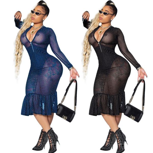 womens designer solid color banquet dress v-neck long sleeve hip split dress xmrp, Black;gray
womens designer solid color banquet dress v-neck long sleeve hip split dress xmrp, Black;gray
