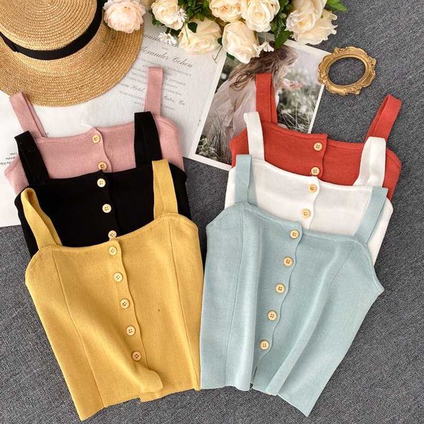 women pull crop sweater new summer spaghetti strap button short tank woman pullover knitted short sweaters, White;black
women pull crop sweater new summer spaghetti strap button short tank woman pullover knitted short sweaters, White;black