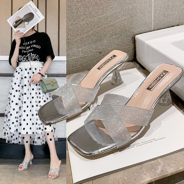 bling блеск серебро / пистолет цвет сандалии женщин коренастый стекла прозрачные высокие каблуки sandalias mujer модный крест группа flopflo, Black 
bling блеск серебро / пистолет цвет сандалии женщин коренастый стекла прозрачные высокие каблуки sandalias mujer модный крест группа flopflo, Black