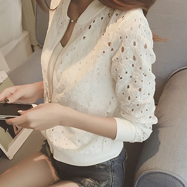 women hollow out floral zipper bomber jackets summer breathable jacket 2019 autumn white lace long sleeve sunscreen thin coat, Black;brown
women hollow out floral zipper bomber jackets summer breathable jacket 2019 autumn white lace long sleeve sunscreen thin coat, Black;brown