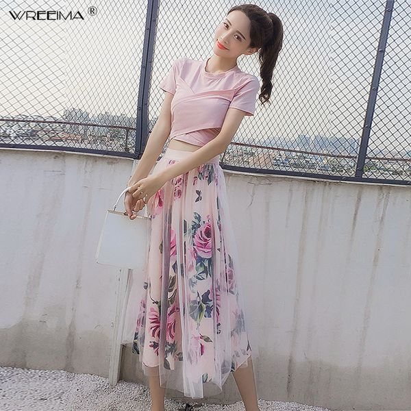 elegant pink 2 piece set women sweet cross bowknot irregular crop t shirt + mesh floral tulle long skirts suits 2019 summer, White
elegant pink 2 piece set women sweet cross bowknot irregular crop t shirt + mesh floral tulle long skirts suits 2019 summer, White