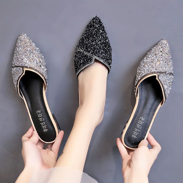 shoes woman's slippers luxury slides square heel shose women low pointed toe female mule 2020 designer block soft flat mules, Black
shoes woman's slippers luxury slides square heel shose women low pointed toe female mule 2020 designer block soft flat mules, Black