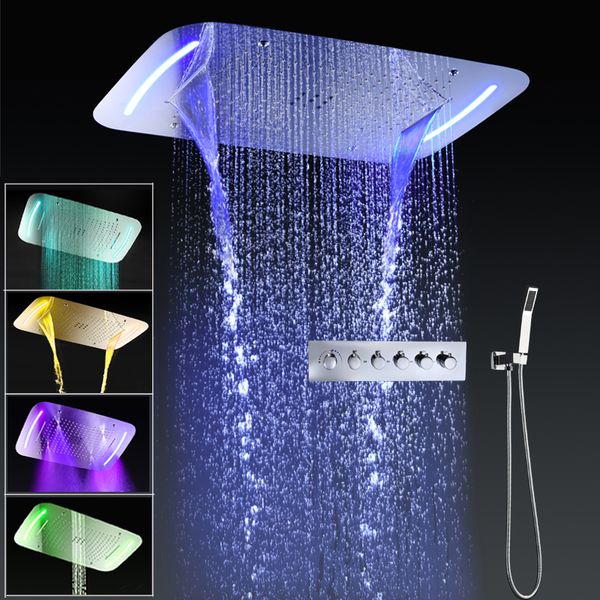 

Bathroom Rain Shower Faucet Set Stainless Steel Big Ceiling LED ShowerHead Panel Waterfall Misty Thermostatic Bath System