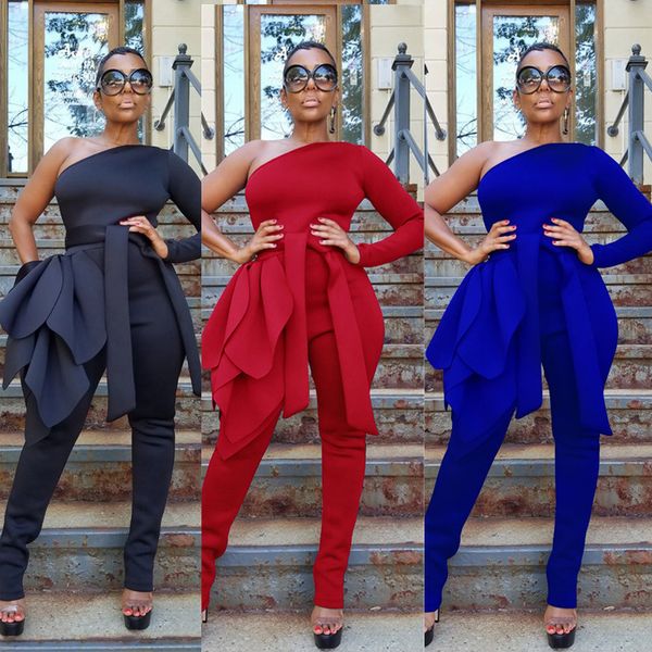 women one shoulder long sleeves solid color waist ruffled bodycon club party casual ol slim long jumpsuit rompers fashion one piece, Black;white 
women one shoulder long sleeves solid color waist ruffled bodycon club party casual ol slim long jumpsuit rompers fashion one piece, Black;white