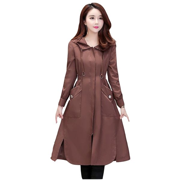 women's trench coats thin section windbreaker medium long korean spring autumn 2021 hooded slim over the knee coat female, Tan;black
women's trench coats thin section windbreaker medium long korean spring autumn 2021 hooded slim over the knee coat female, Tan;black