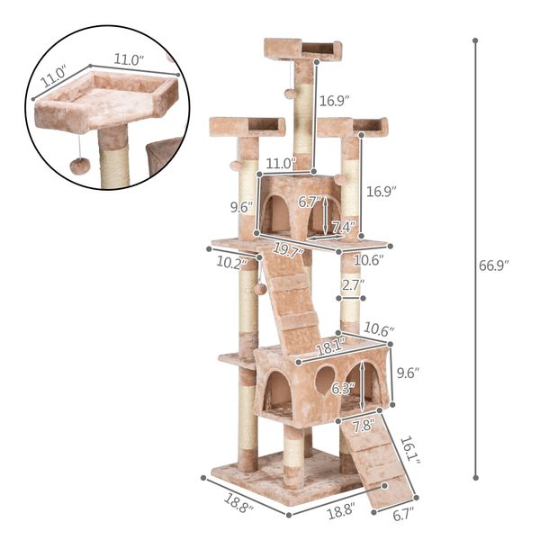 66" sisal hemp cat tree tower condo furniture scratch post pet house play kitten with cozy perches beige
66" sisal hemp cat tree tower condo furniture scratch post pet house play kitten with cozy perches beige