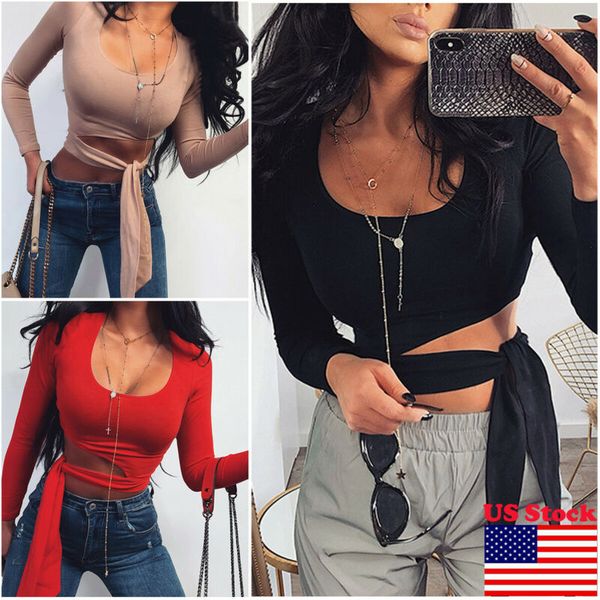 women bandage long sleeve bow sashes t-shirt crop pullover shirt o neck slim fit t-shirts, White
women bandage long sleeve bow sashes t-shirt crop pullover shirt o neck slim fit t-shirts, White