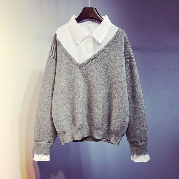 fake two-piece pullovers women sweater 2019 winter new korean style ladies sweaters long-sleeved fashion female y088, White;black
fake two-piece pullovers women sweater 2019 winter new korean style ladies sweaters long-sleeved fashion female y088, White;black