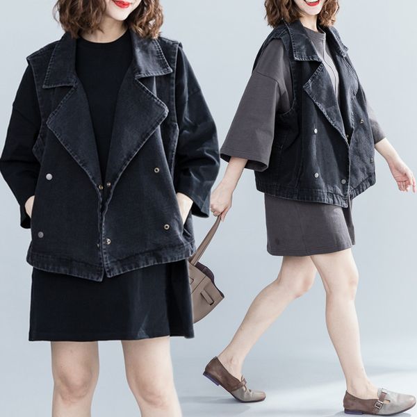 big size 4xl 2019 spring summer women fashion denim jean outerwear ladies female plus large loose cardigans tank vest coat, Black;white
big size 4xl 2019 spring summer women fashion denim jean outerwear ladies female plus large loose cardigans tank vest coat, Black;white