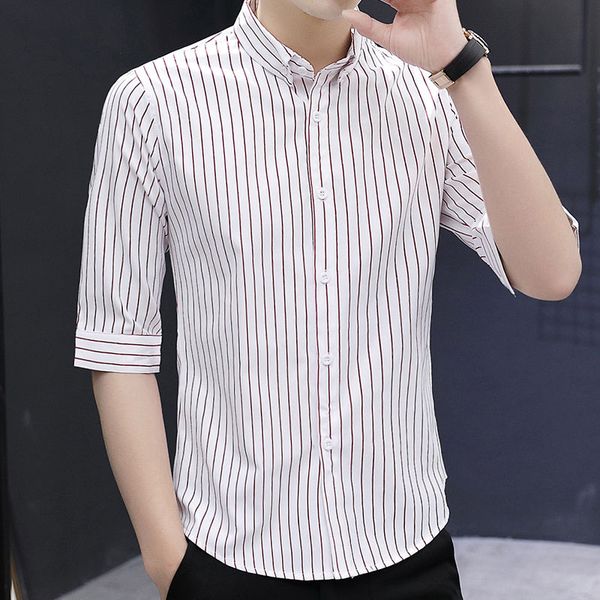 five-point sleeve striped fashion shirt male simple slim sleeve casual single-breasted lapel shirt male spring summer, White;black
five-point sleeve striped fashion shirt male simple slim sleeve casual single-breasted lapel shirt male spring summer, White;black