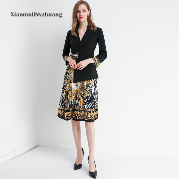 xiaomoli retro chic print fake two skirt suit collar gathered waist pleated dress new fall 2019, Black;gray
xiaomoli retro chic print fake two skirt suit collar gathered waist pleated dress new fall 2019, Black;gray