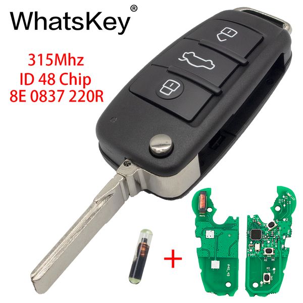 whatskey 3 buttons smart remote key 315mhz id48 chip fit for a6l a3 8e0837220r 2006 - 2013 folding flip car remote key
whatskey 3 buttons smart remote key 315mhz id48 chip fit for a6l a3 8e0837220r 2006 - 2013 folding flip car remote key