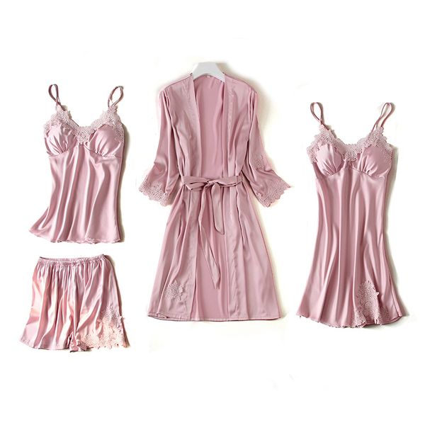 nighty&robe set silky wedding robe casual sleep suit nightwear short homewear soft satin women pink 4pcs robe kimono gown, Black;red
nighty&robe set silky wedding robe casual sleep suit nightwear short homewear soft satin women pink 4pcs robe kimono gown, Black;red