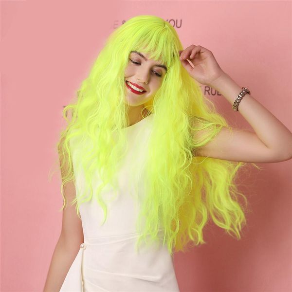26" synthetic long wavy curly hair wig with bangs halloween party wigs, Black
26" synthetic long wavy curly hair wig with bangs halloween party wigs, Black