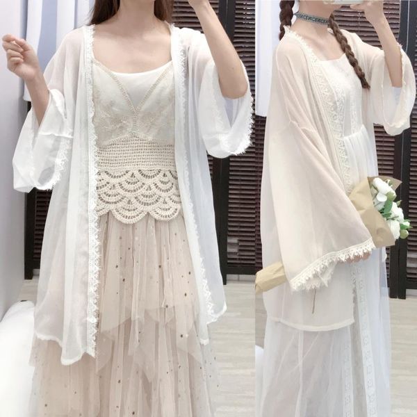 sun protection long outwear wrap korea chiffon summer holiday beach style tassel cover-ups women open stitch kimono, White
sun protection long outwear wrap korea chiffon summer holiday beach style tassel cover-ups women open stitch kimono, White