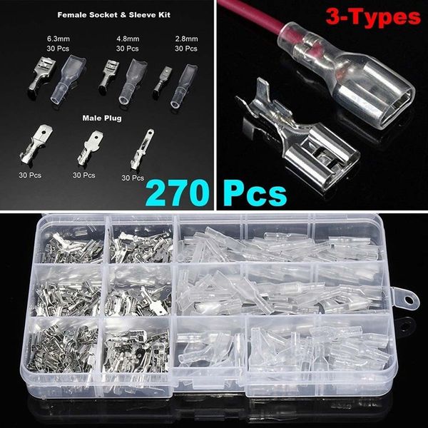 270pcs 2.8/4.8/6.3mm insulated electrical wire crimp terminal spade connector assortment set
270pcs 2.8/4.8/6.3mm insulated electrical wire crimp terminal spade connector assortment set