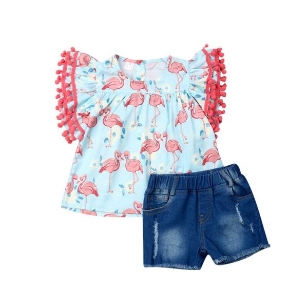 1-6years toddler kid girl summer pineapple flamingo clothing ruffle t-shirt denim ripped shorts outfit set clothes, White
1-6years toddler kid girl summer pineapple flamingo clothing ruffle t-shirt denim ripped shorts outfit set clothes, White
