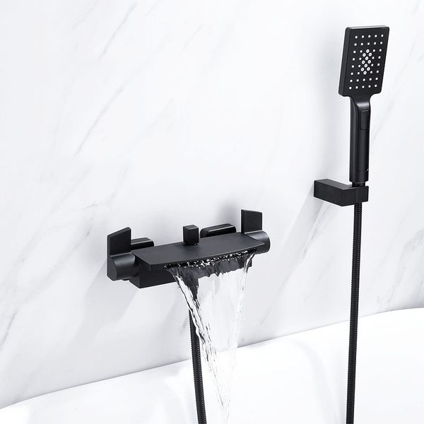 

Matte Black Plated Brass Bathtub Tap Bathroom Wall Mounted Hot And Cold Mixer Bath Waterfall Faucet