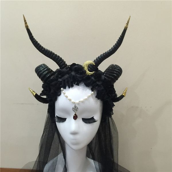 gothicpunk ram horns headband with moon steampunk hair accessory horn headband flowers horns headdress hair accessories, Black;brown
gothicpunk ram horns headband with moon steampunk hair accessory horn headband flowers horns headdress hair accessories, Black;brown