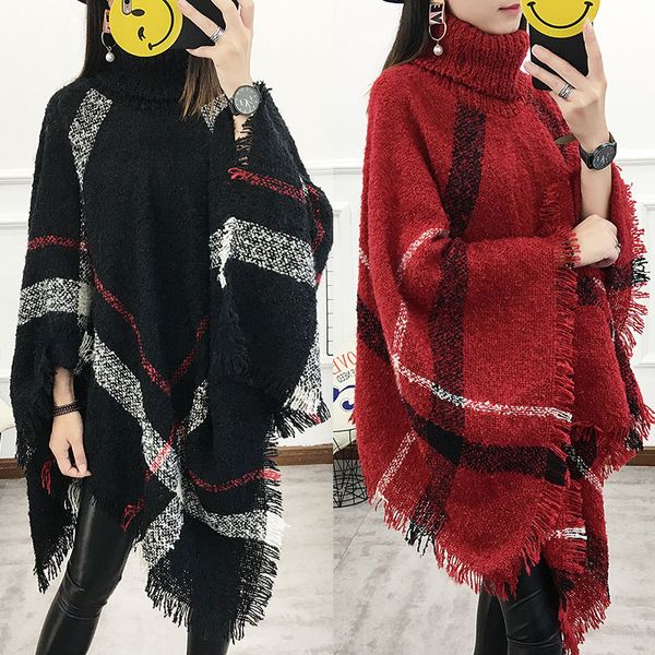 spring and autumn and winter new korean version of the retro high collar lattice tassel cloak sweater women's long shawl coat, Black
spring and autumn and winter new korean version of the retro high collar lattice tassel cloak sweater women's long shawl coat, Black