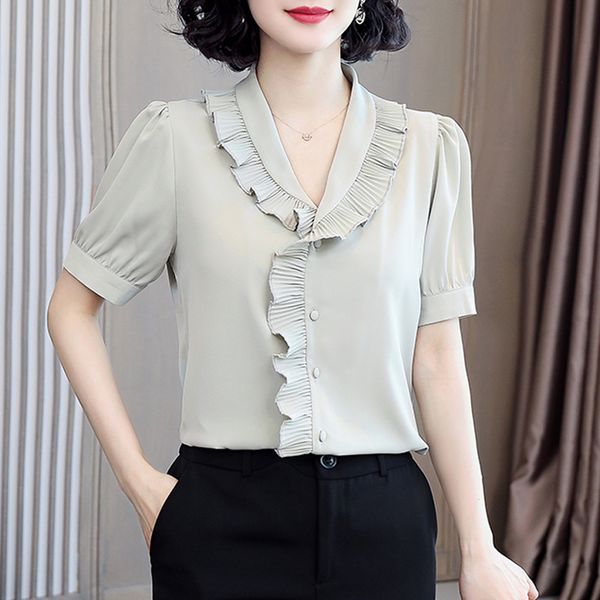 elegant women shirt short sleeve summer female v neck ruffles chiffon blouse blusa feminina, White
elegant women shirt short sleeve summer female v neck ruffles chiffon blouse blusa feminina, White
