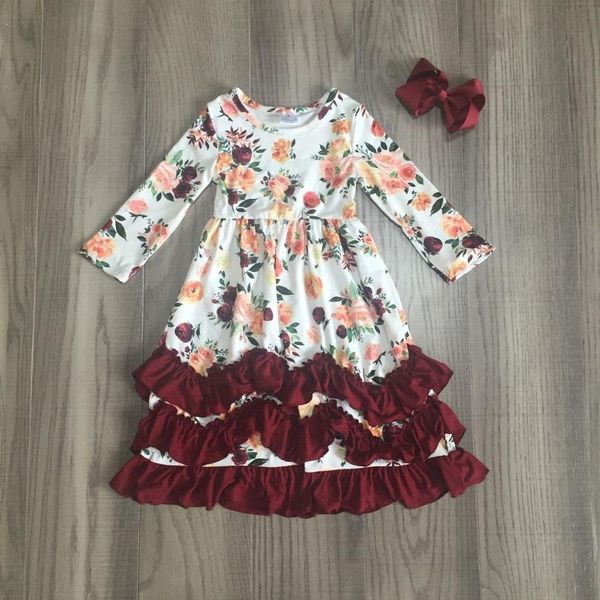 children girls fall/autumn clothes floral dress girls long white dress with bow, Red;yellow
children girls fall/autumn clothes floral dress girls long white dress with bow, Red;yellow