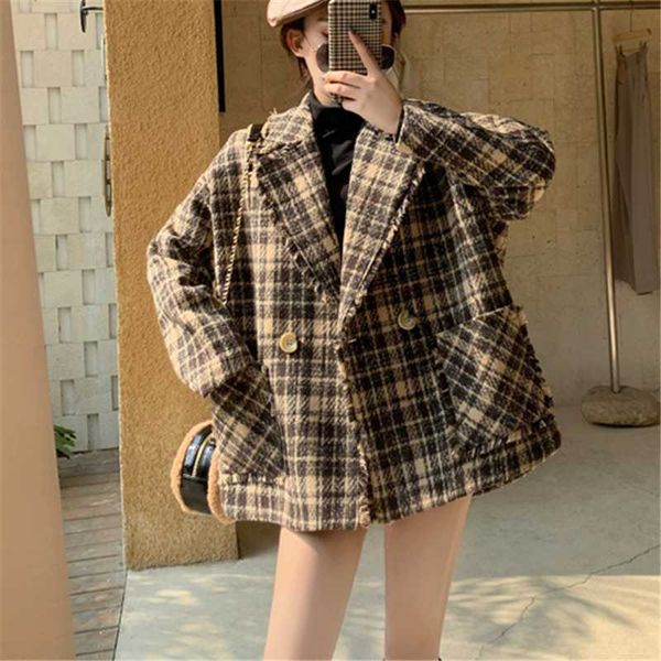 women's wool & blends mid-length woolen coat women 2021 spring autumn fashion retro plaid suit collar long sleeve loose tide, Black
women's wool & blends mid-length woolen coat women 2021 spring autumn fashion retro plaid suit collar long sleeve loose tide, Black
