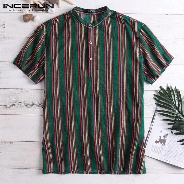 summer striped shirt men vintage button stand collar short sleeve 2020 camisa retro men casual shirts plus size incerun, White;black
summer striped shirt men vintage button stand collar short sleeve 2020 camisa retro men casual shirts plus size incerun, White;black